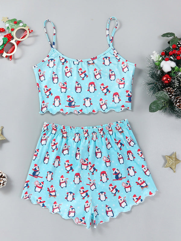 Levoire | Père Noël Santa Claus Élan Imprimé Hihaton Shorts Simple Libre Deux Pièces Vêtements Domicile Muster2