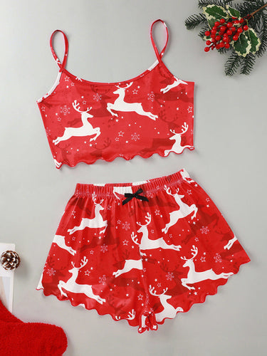 Levoire | Père Noël Santa Claus Élan Imprimé Hihaton Shorts Simple Libre Deux Pièces Vêtements Domicile