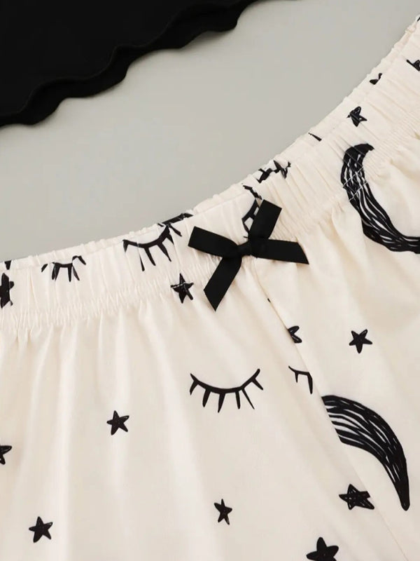 Levoire | Vippetrykk Camisole Top Tähti Kuu Shorts Loungewear Ensemble