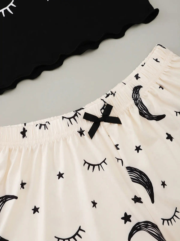 Levoire | Vippetrykk Camisole Top Tähti Kuu Shorts Loungewear Ensemble