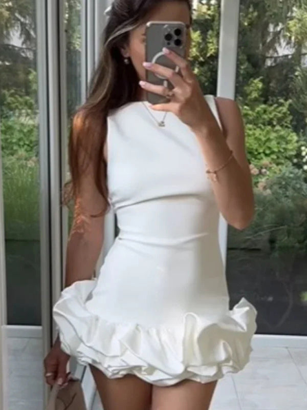 Levoire | Modish sans bretelles robe courte volantée Blanc
