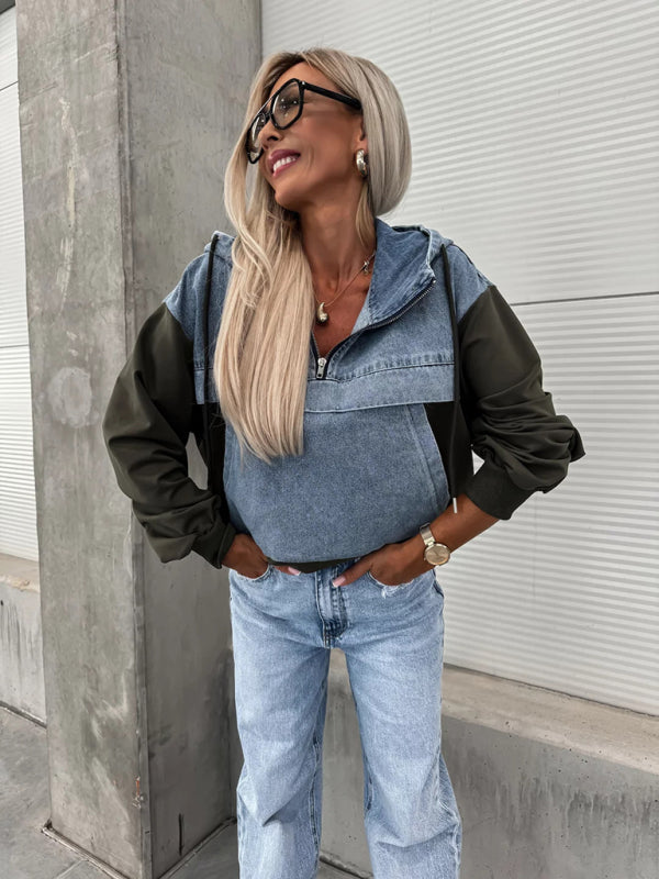 Levoire | Mode Lave Retour Lavet Denim Sømm Hoodie pour femmes Vert olive