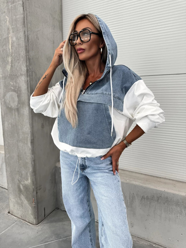 Levoire | Mode Lave Retour Lavet Denim Sømm Hoodie pour femmes Blanc