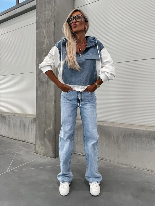 Levoire | Mode Lave Retour Lavet Denim Sømm Hoodie pour femmes