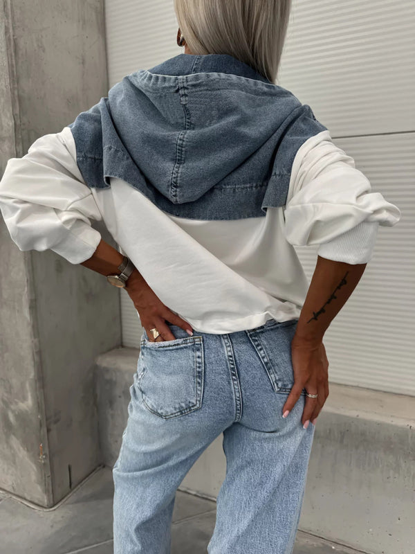 Levoire | Mode Lave Retour Lavet Denim Sømm Hoodie pour femmes