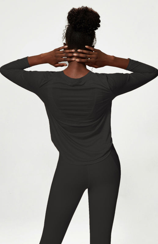 Levoire | Femme Col Ronde Curvé Bord Longue Manche Sport Top Sèche Rapidement Légèreté Haut de Yoga