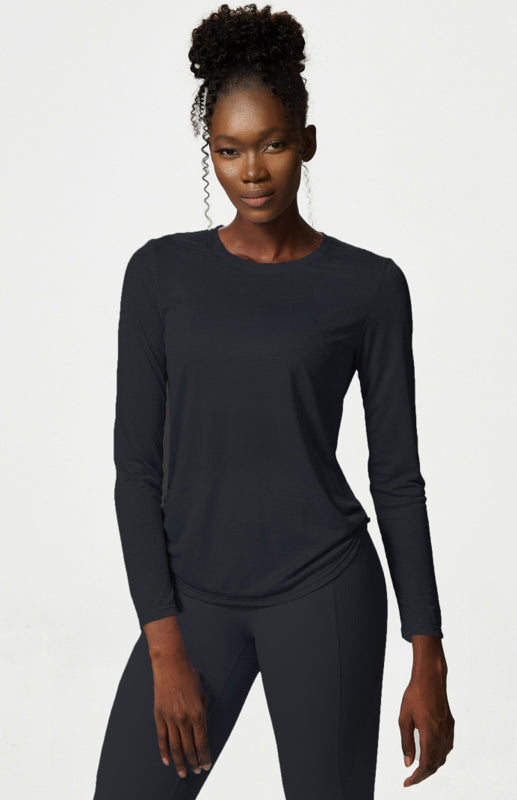 Levoire | Femme Col Ronde Curvé Bord Longue Manche Sport Top Sèche Rapidement Légèreté Haut de Yoga