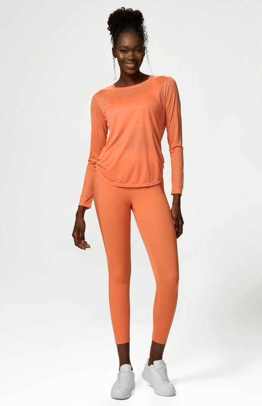 Levoire | Femme Col Ronde Curvé Bord Longue Manche Sport Top Sèche Rapidement Légèreté Haut de Yoga