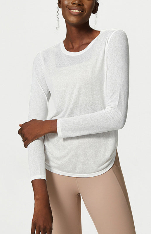 Levoire | Femme Col Ronde Curvé Bord Longue Manche Sport Top Sèche Rapidement Légèreté Haut de Yoga