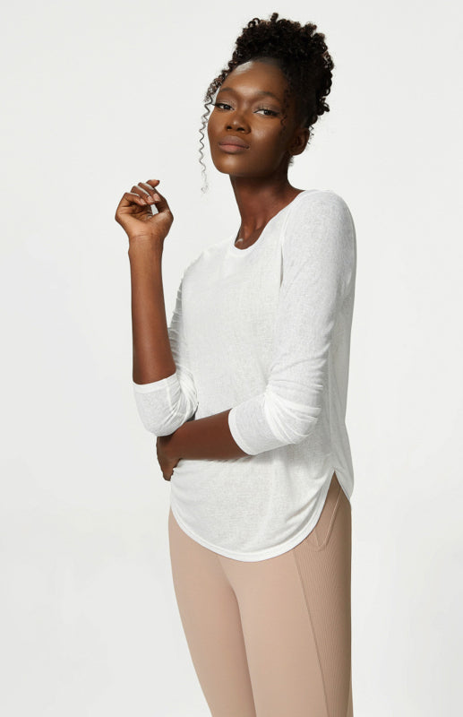 Levoire | Femme Col Ronde Curvé Bord Longue Manche Sport Top Sèche Rapidement Légèreté Haut de Yoga