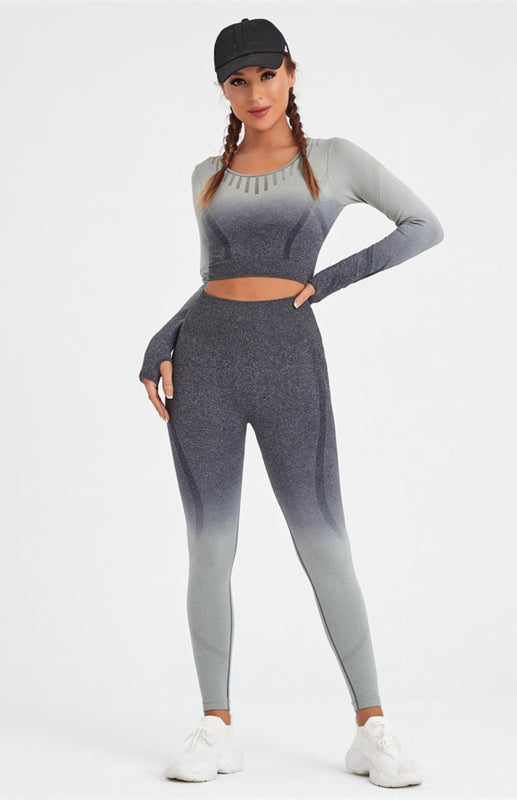 Levoire | Femme Manches Longues Dégradé de Couleur Ensemble de Yoga
