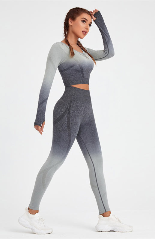 Levoire | Femme Manches Longues Dégradé de Couleur Ensemble de Yoga