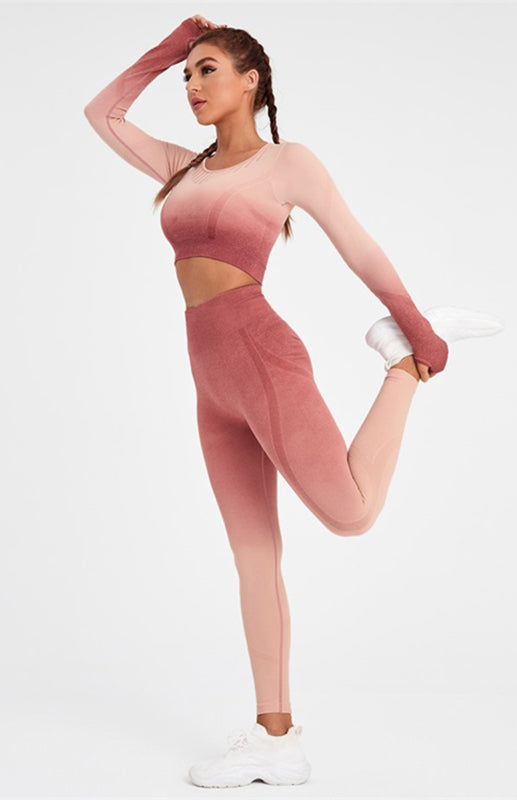 Levoire | Femme Manches Longues Dégradé de Couleur Ensemble de Yoga