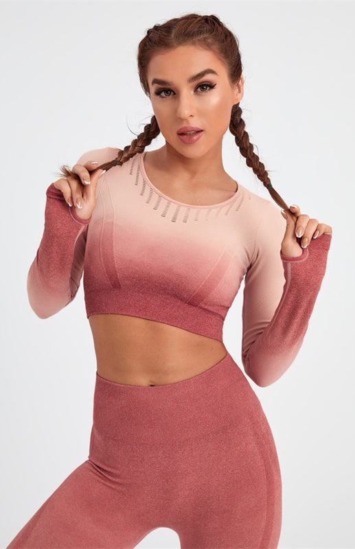 Levoire | Femme Manches Longues Dégradé de Couleur Ensemble de Yoga