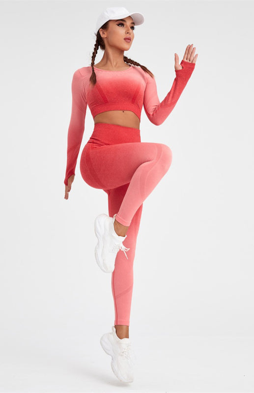 Levoire | Femme Manches Longues Dégradé de Couleur Ensemble de Yoga