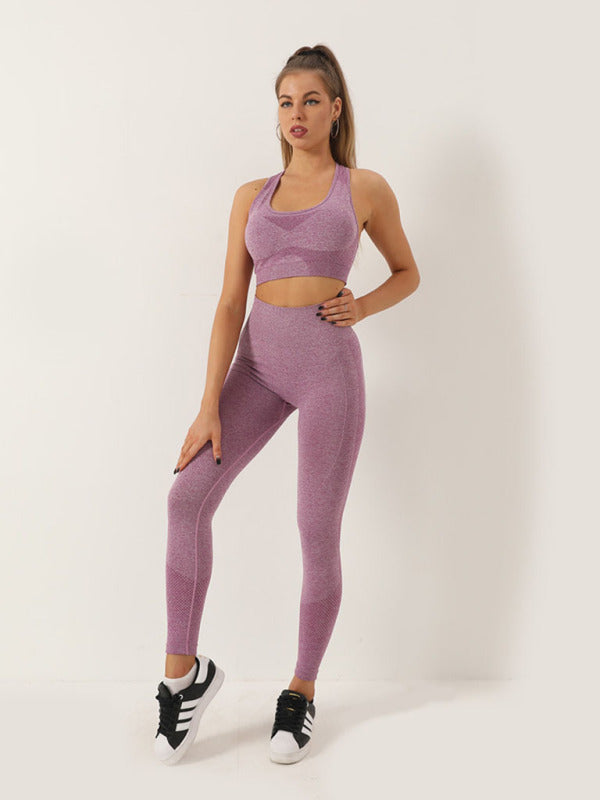 Levoire | Dame Sans Couture À Pois Deux Pièces Pêche Hanches Pantalon Débardeur Racerback Soutien-gorge Débardeur Sport mauve foncé