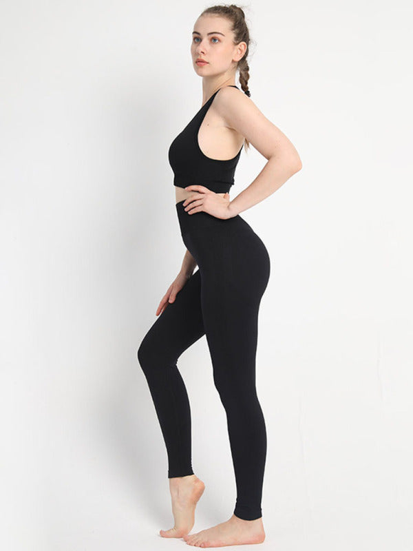 Levoire | Dame Sans Couture À Pois Deux Pièces Pêche Hanches Pantalon Débardeur Racerback Soutien-gorge Débardeur Sport Noir