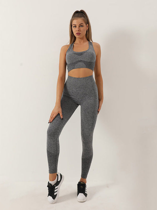 Levoire | Dame Sans Couture À Pois Deux Pièces Pêche Hanches Pantalon Débardeur Racerback Soutien-gorge Débardeur Sport Gris de chanvre profond