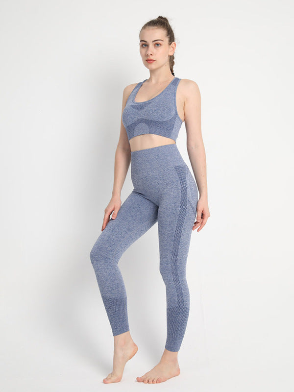 Levoire | Dame Sans Couture À Pois Deux Pièces Pêche Hanches Pantalon Débardeur Racerback Soutien-gorge Débardeur Sport Bleu clair gris