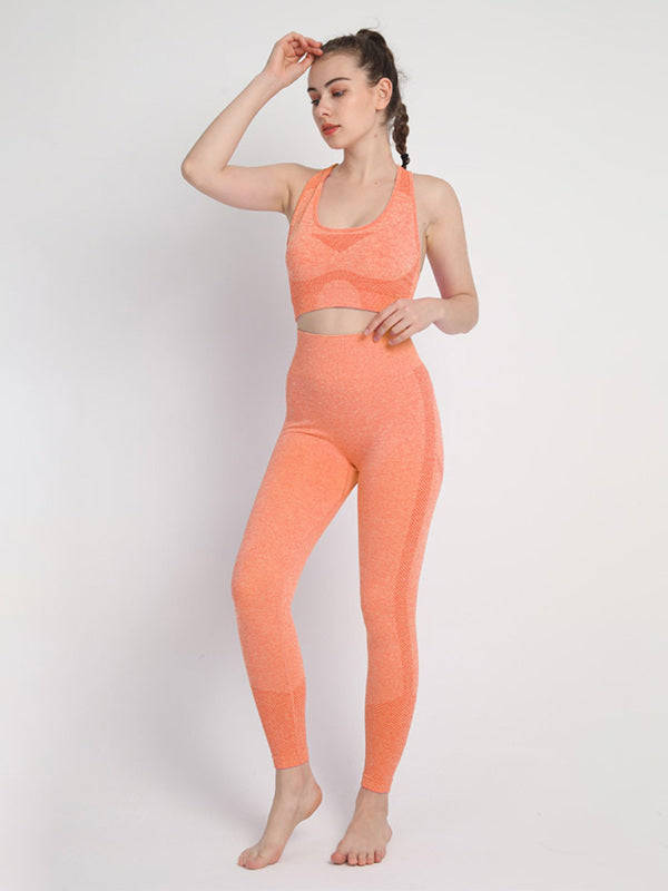 Levoire | Dame Sans Couture À Pois Deux Pièces Pêche Hanches Pantalon Débardeur Racerback Soutien-gorge Débardeur Sport Orange