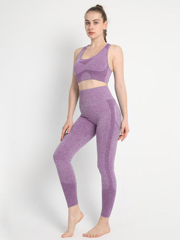 Levoire | Dame Sans Couture À Pois Deux Pièces Pêche Hanches Pantalon Débardeur Racerback Soutien-gorge Débardeur Sport Violet