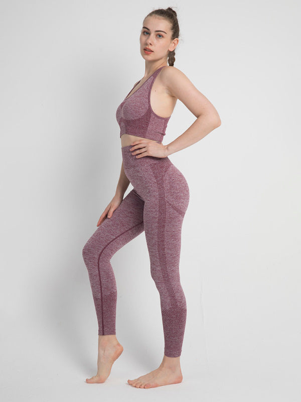 Levoire | Dame Sans Couture À Pois Deux Pièces Pêche Hanches Pantalon Débardeur Racerback Soutien-gorge Débardeur Sport Rouge vin
