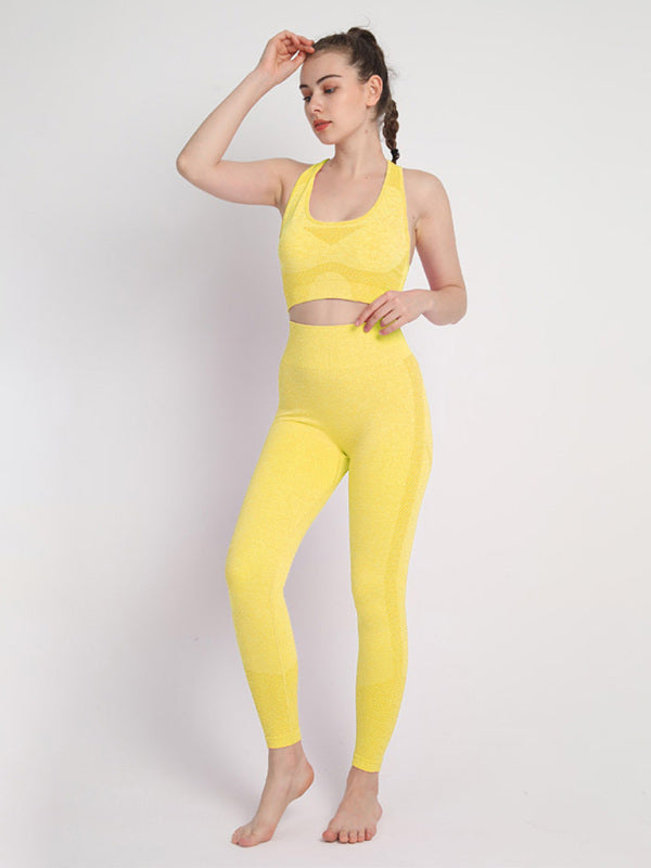 Levoire | Dame Sans Couture À Pois Deux Pièces Pêche Hanches Pantalon Débardeur Racerback Soutien-gorge Débardeur Sport Jaune