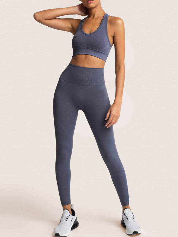 Levoire | Dame Magnifique Dos Taille Haute Pêche Hanches Sans Couture Tricoté Gilet Pantalon Deux Pièces Ensemble Gris anthracite