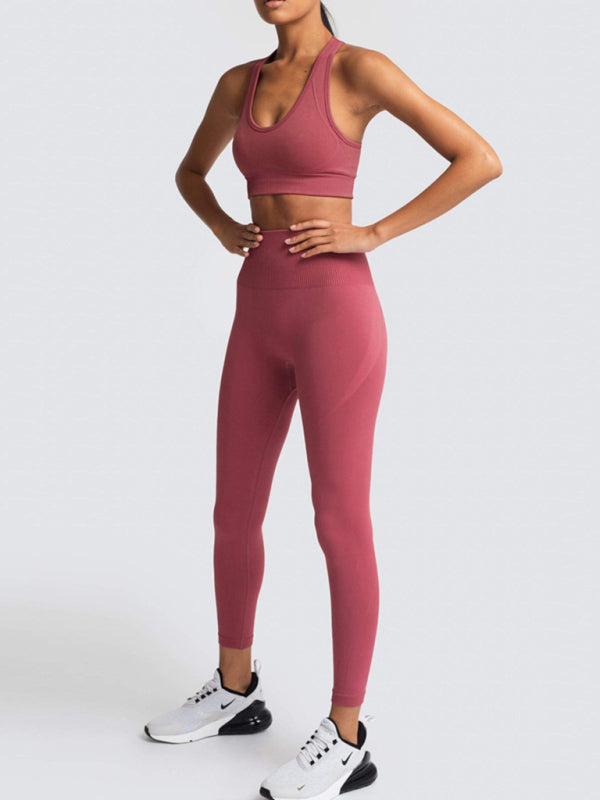 Levoire | Dame Magnifique Dos Taille Haute Pêche Hanches Sans Couture Tricoté Gilet Pantalon Deux Pièces Ensemble Haricots rouges gris