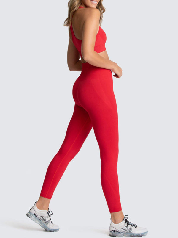 Levoire | Dame Magnifique Dos Taille Haute Pêche Hanches Sans Couture Tricoté Gilet Pantalon Deux Pièces Ensemble