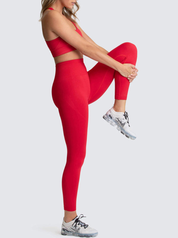 Levoire | Dame Magnifique Dos Taille Haute Pêche Hanches Sans Couture Tricoté Gilet Pantalon Deux Pièces Ensemble