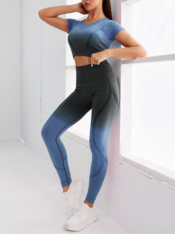 Levoire | Femme Dégradé Suspendre Teinture Sans Couture Yoga Ensemble Bleu foncé