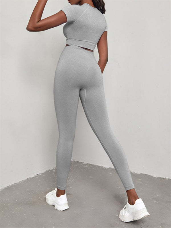 Levoire | Femme Uni Sans Coutures Sport Yoga Manches Courtes + Boxer Ensemble Deux Pièces