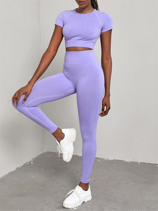 Levoire | Femme Uni Sans Coutures Sport Yoga Manches Courtes + Boxer Ensemble Deux Pièces