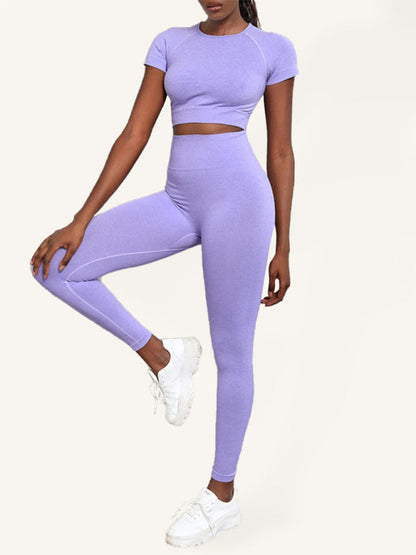 Levoire | Femme Uni Sans Coutures Sport Yoga Manches Courtes + Boxer Ensemble Deux Pièces Violet