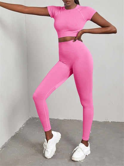 Levoire | Femme Uni Sans Coutures Sport Yoga Manches Courtes + Boxer Ensemble Deux Pièces