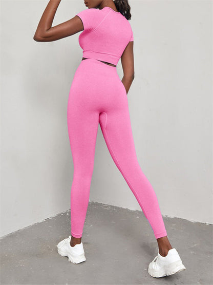 Levoire | Femme Uni Sans Coutures Sport Yoga Manches Courtes + Boxer Ensemble Deux Pièces