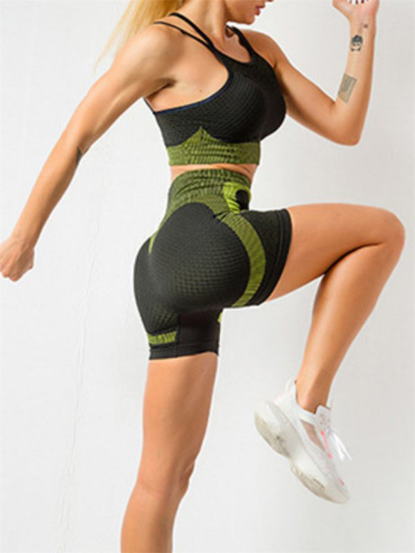 Levoire | Femme séchage rapide, ajusté, sans coutures, dos nu Camisole+Shorts Ensemble Yoga