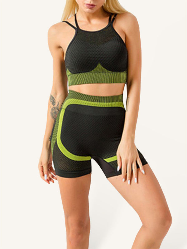 Levoire | Femme séchage rapide, ajusté, sans coutures, dos nu Camisole+Shorts Ensemble Yoga Olive vert