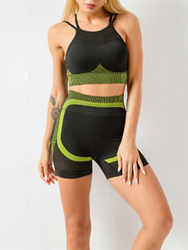 Levoire | Femme séchage rapide, ajusté, sans coutures, dos nu Camisole+Shorts Ensemble Yoga