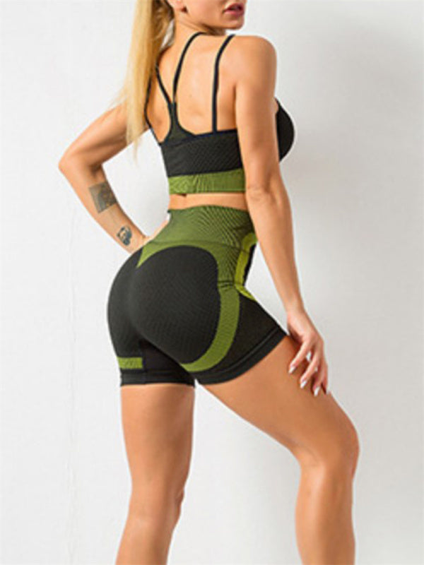 Levoire | Femme séchage rapide, ajusté, sans coutures, dos nu Camisole+Shorts Ensemble Yoga