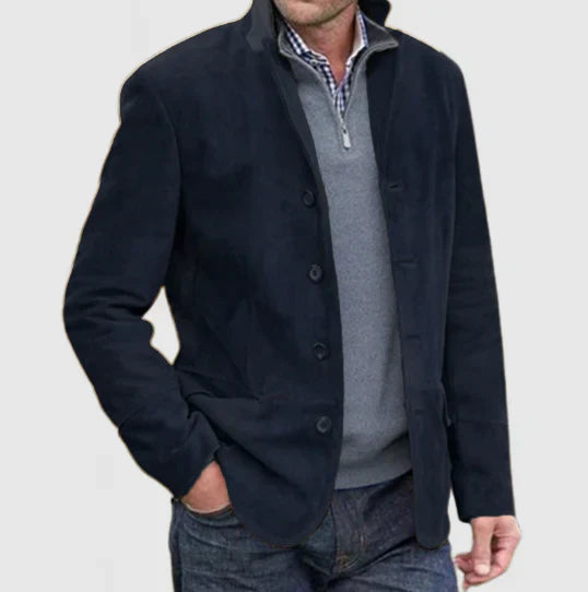 Levoire | Veste En Daim À Boutons Pour Hommes Bleu marine