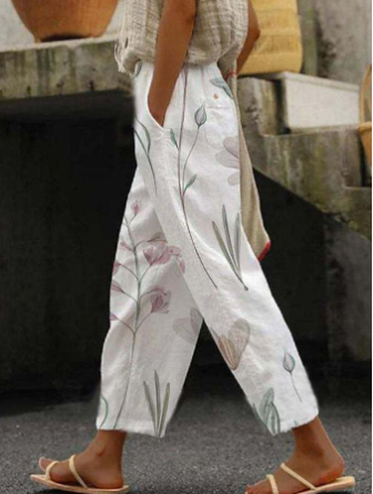 Levoire | Pantalon Floral Botanique Pour Femmes Blanc 3