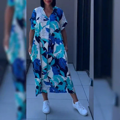 Levoire | Robe Kaftan À Imprimé Énergique Avec Coupe Détendue Pour Femmes Bleu - Noir