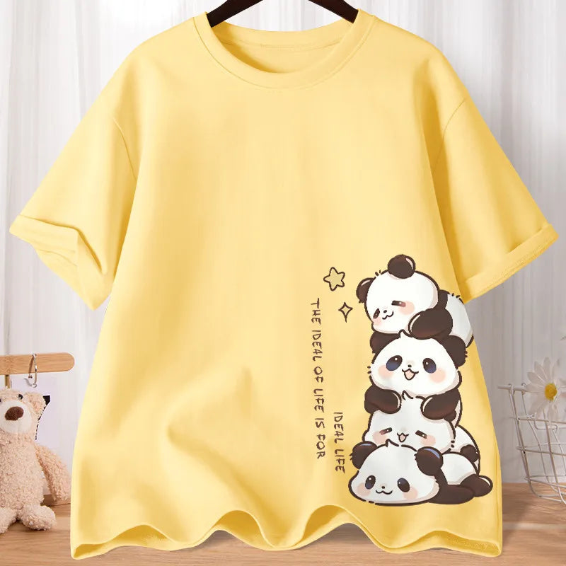 Levoire | Panda Fun T-Paita Mukava & Tyylikäs Lämpimillä Päivillä Keltainen