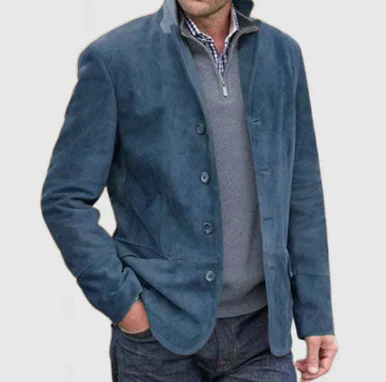 Levoire | Veste En Daim À Boutons Pour Hommes Bleu