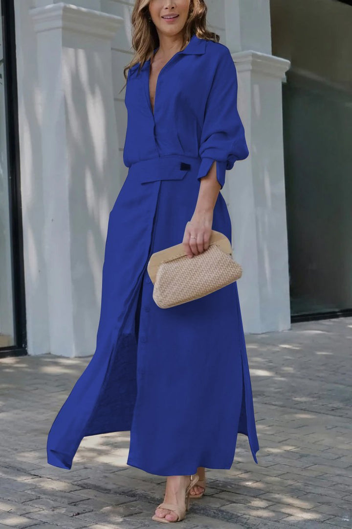 Levoire | Robe Maxi En Lin Classique Bleu