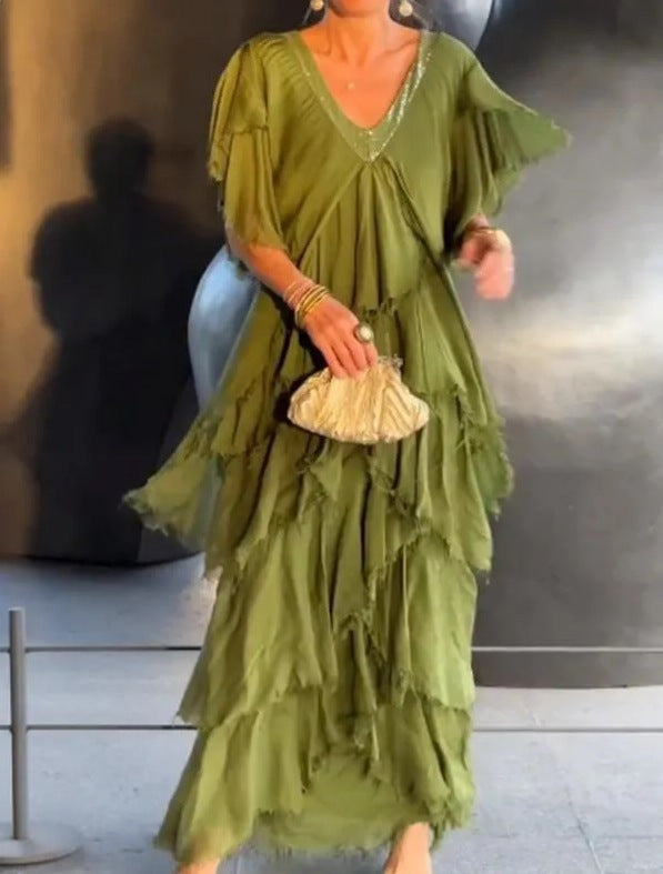 Levoire | Robe Longue Élégante Avec Motif Floral Vert