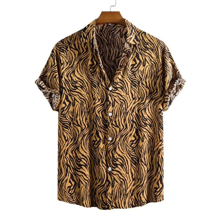 Levoire | Chemise Léopard Élégante Retro Slim Fit Pour Fête Jaune
