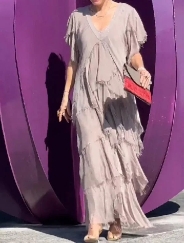 Levoire | Robe Longue Élégante Avec Motif Floral Beige